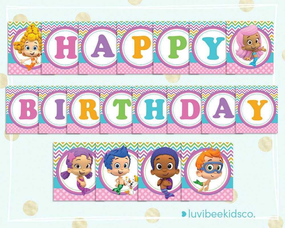 Bubble Guppies Happy Birthday Banner – Printable Pdf Banner With Bubble Guppies Birthday Banner Template