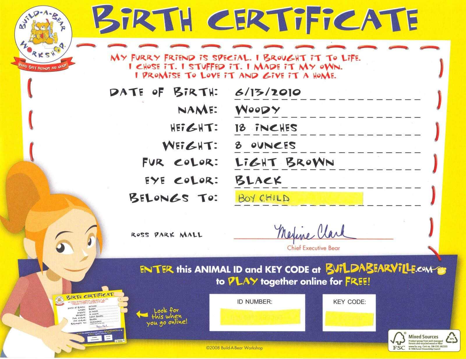 Build A Bear Birth Certificate | Build A Bear, Bear, Birth For Build A Bear Birth Certificate Template