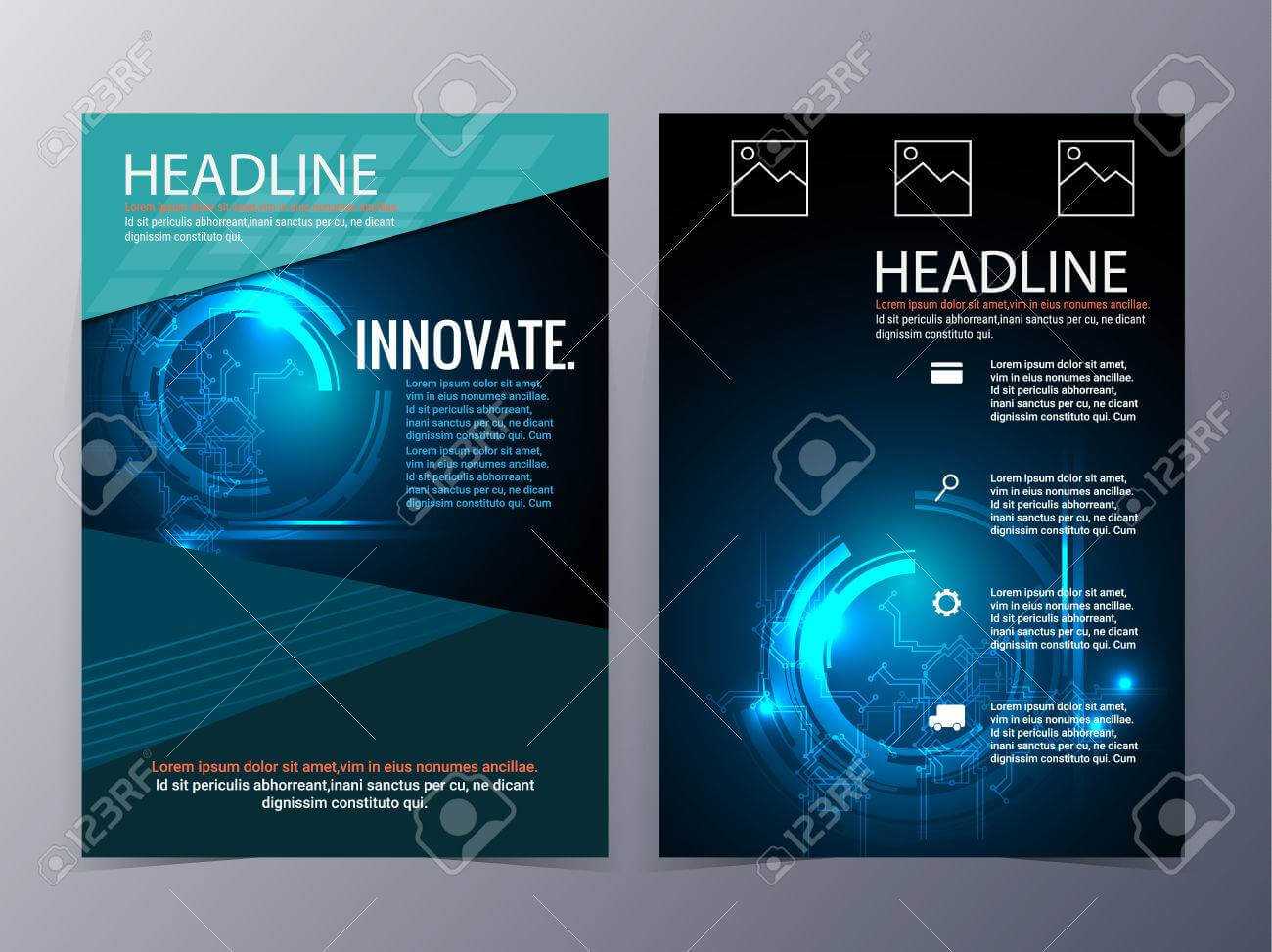 Business And Technology Brochure Design Template Vector Tri Fold.. Inside Technical Brochure Template