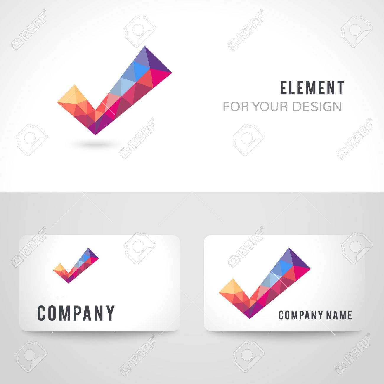 Business Card Template Set. Polygonal Crystal Check Mark Or Tick.. Pertaining To Acceptance Card Template