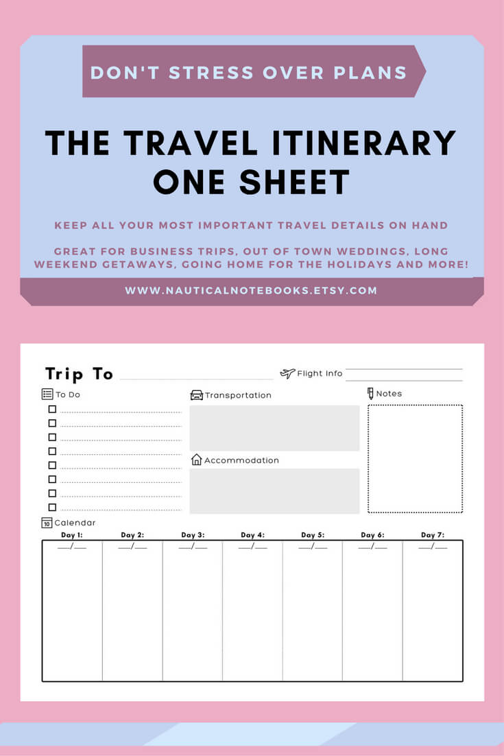 Business Itinerary Template Travel Family Planner Printable Regarding Blank Trip Itinerary Template