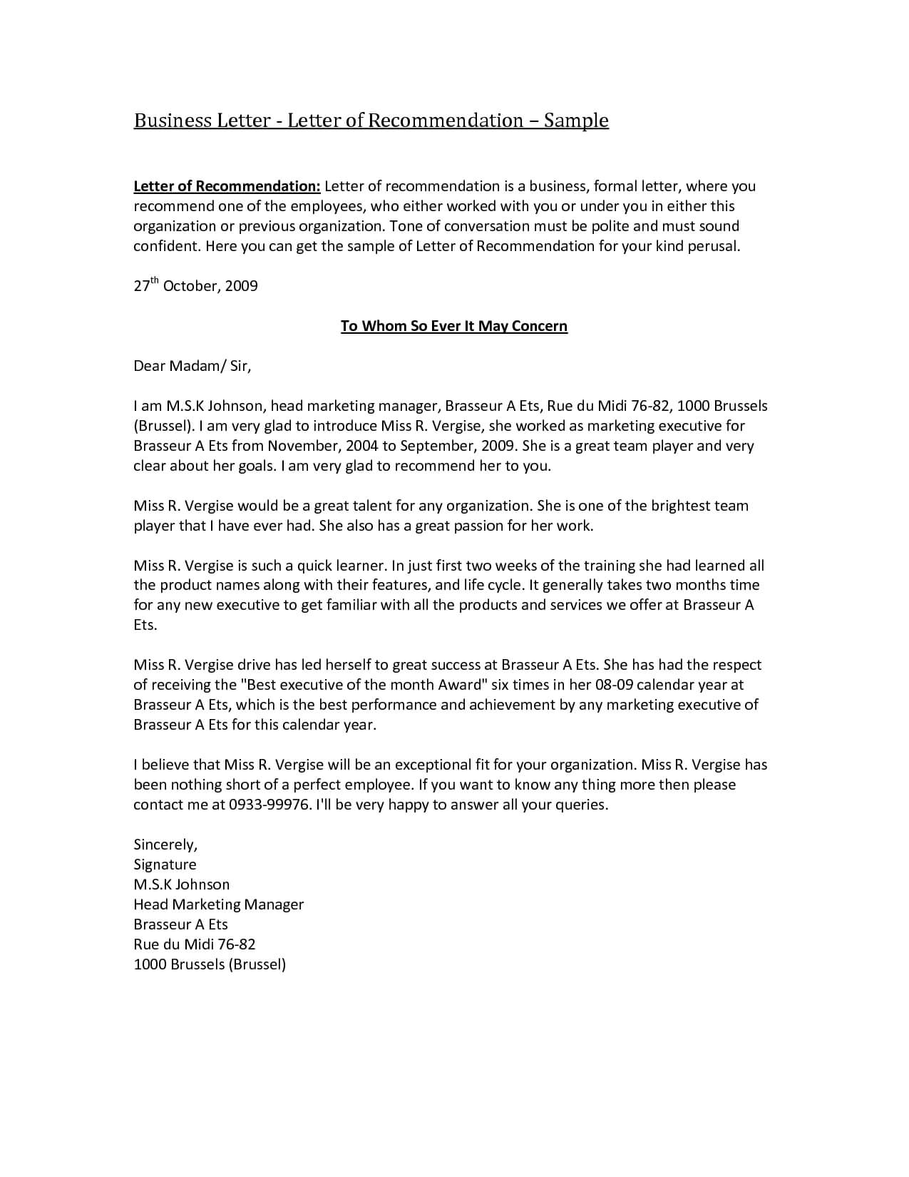 Business Reference Letter Template Word Collection | Letter In Business Reference Template Word