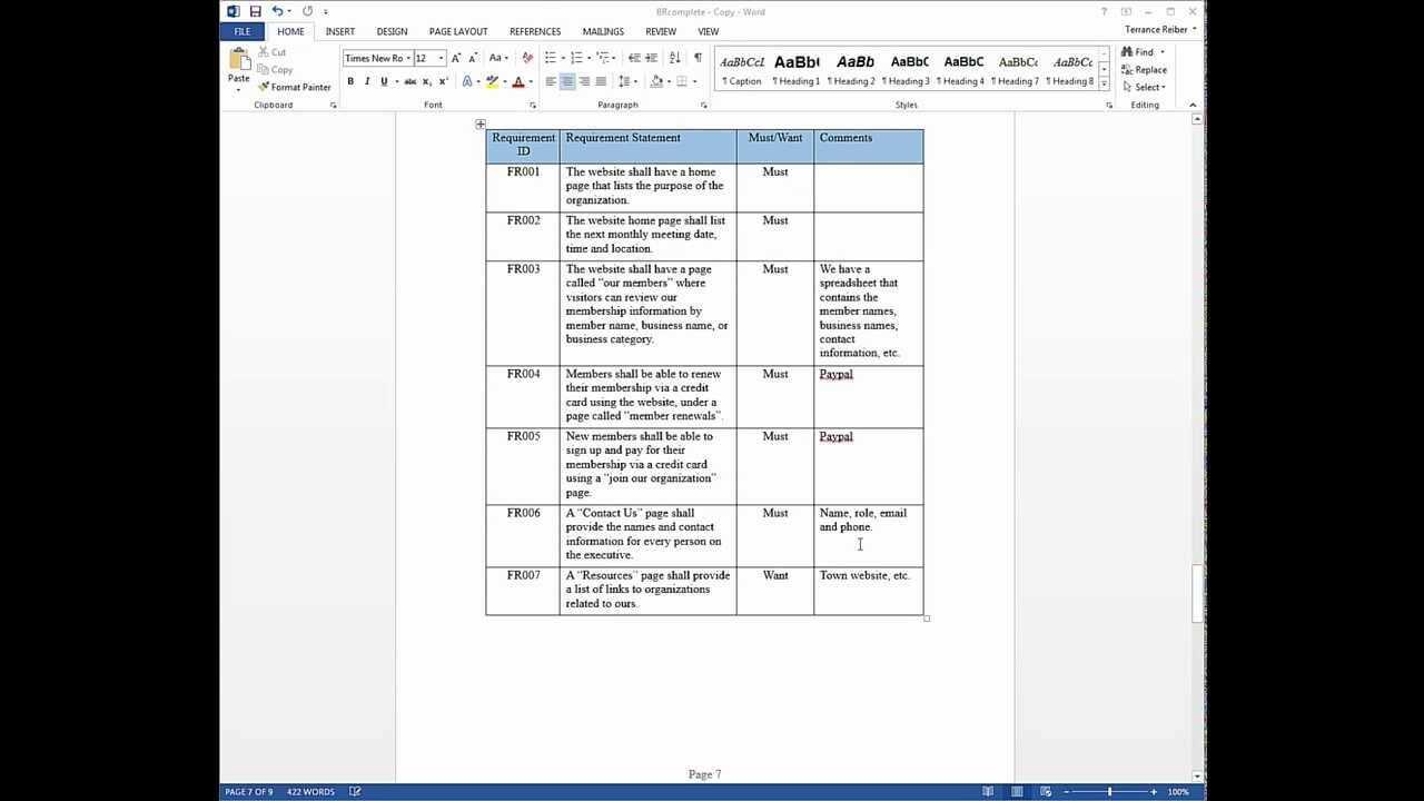 Business Requirements Document Overview Pertaining To Cognos Report Design Document Template