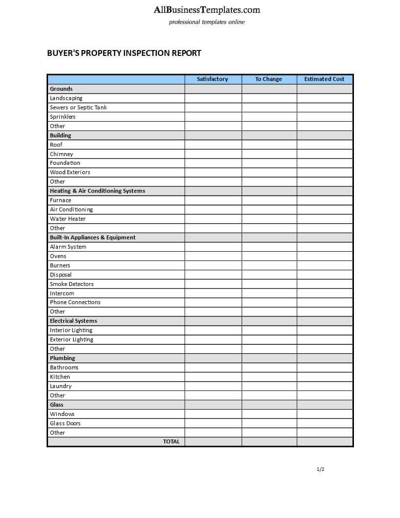 Buyer's Property Inspection Report | Templates At With Machine Shop Inspection Report Template