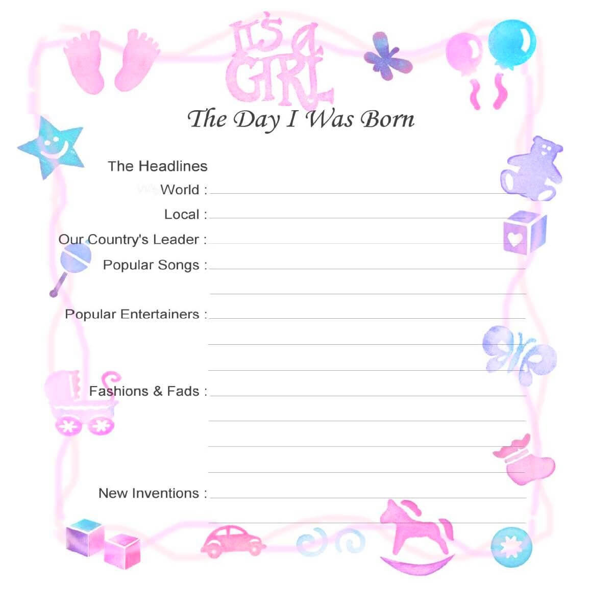 Cabbage Patch Kid Birth Certificate Template As Well With With Girl Birth Certificate Template