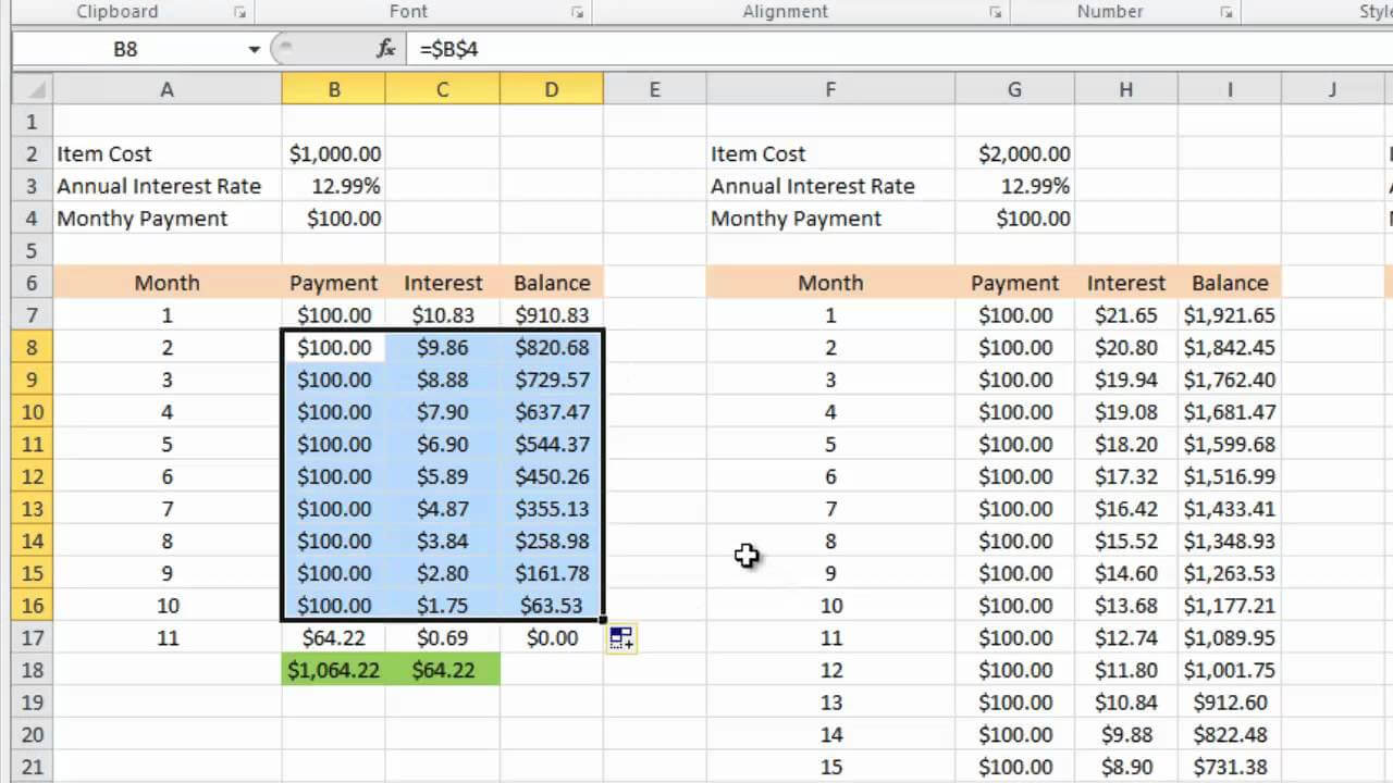Calculating Credit Card Payments In Excel 2010 Within Credit Card Payment Spreadsheet Template