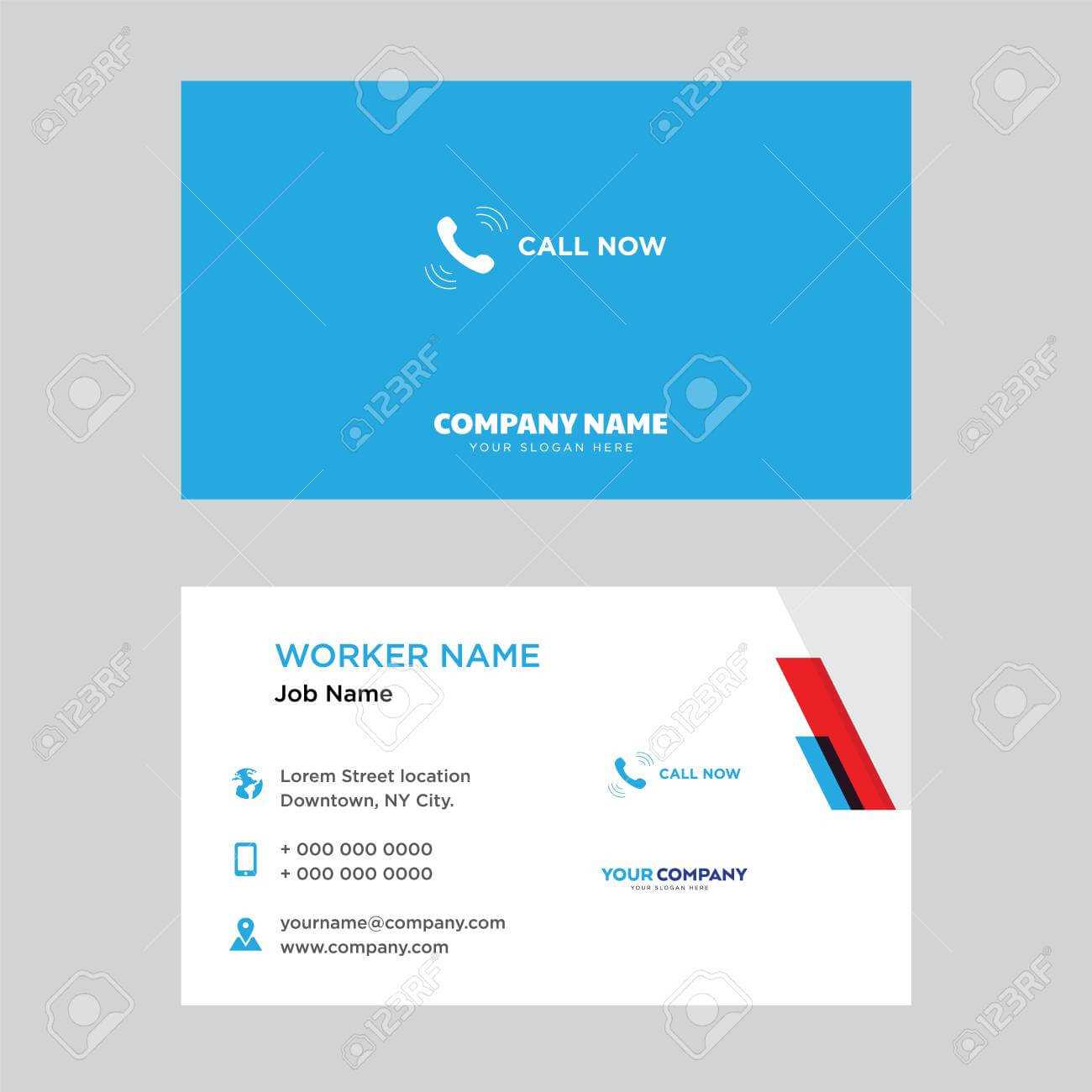 Call Now Business Card Design Template In Front And Back Illustration. Inside Template For Calling Card