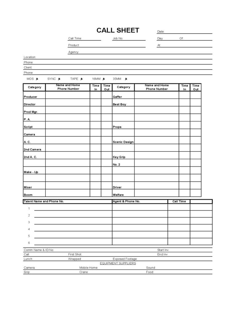 Call Sheet Template – 3 Free Templates In Pdf, Word, Excel Throughout Film Call Sheet Template Word