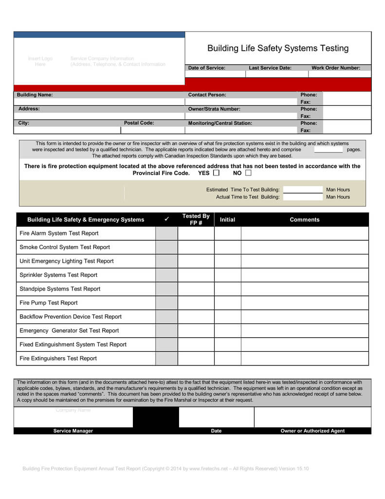 Can/ulc S536 04 Fire Alarm Annual Inspection Test Form With Regard To Hydrostatic Pressure Test Report Template