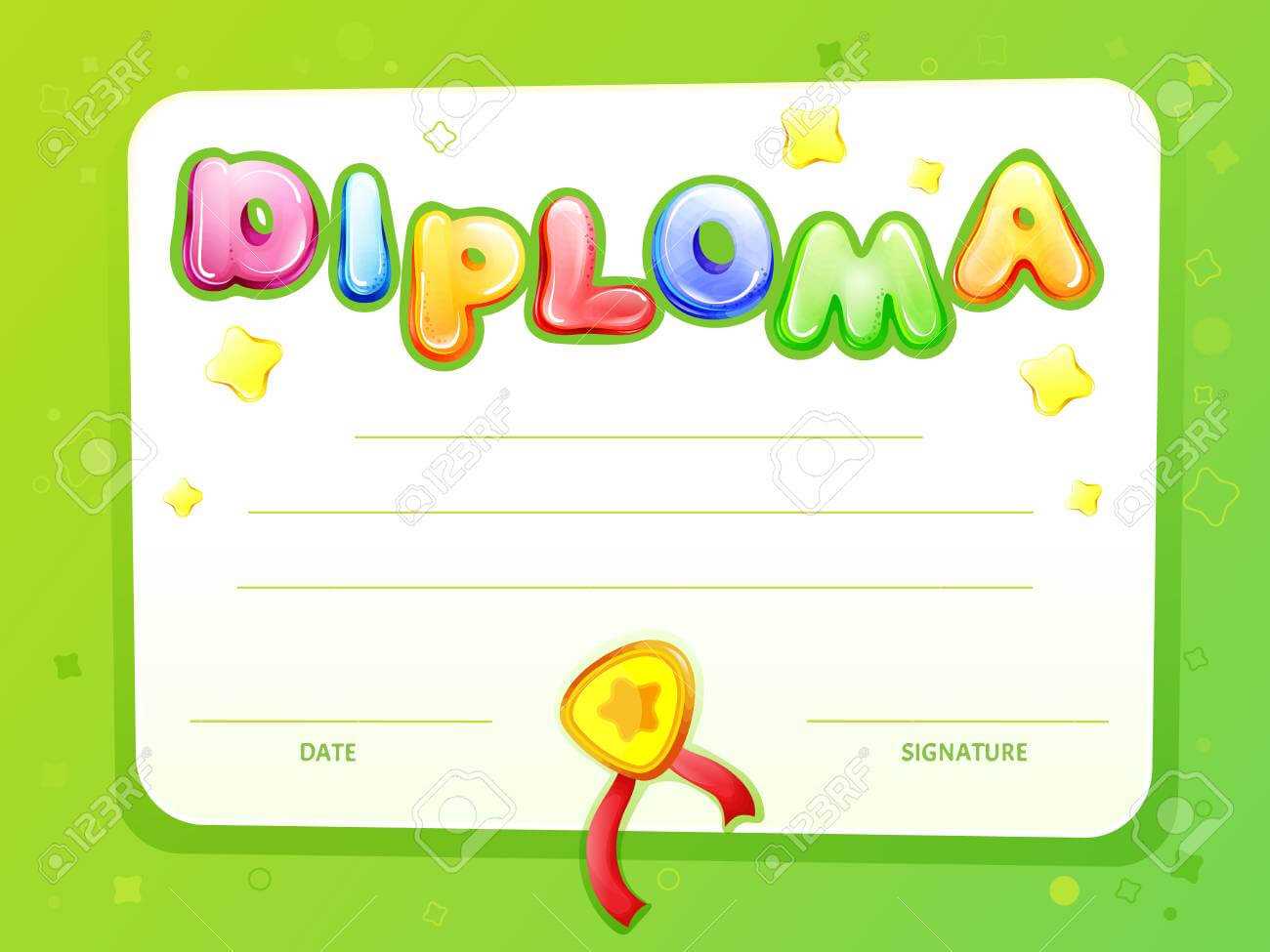 Cartoon Kids Certificate, Diploma Template. Children Achievement,.. Inside Certificate Of Achievement Template For Kids