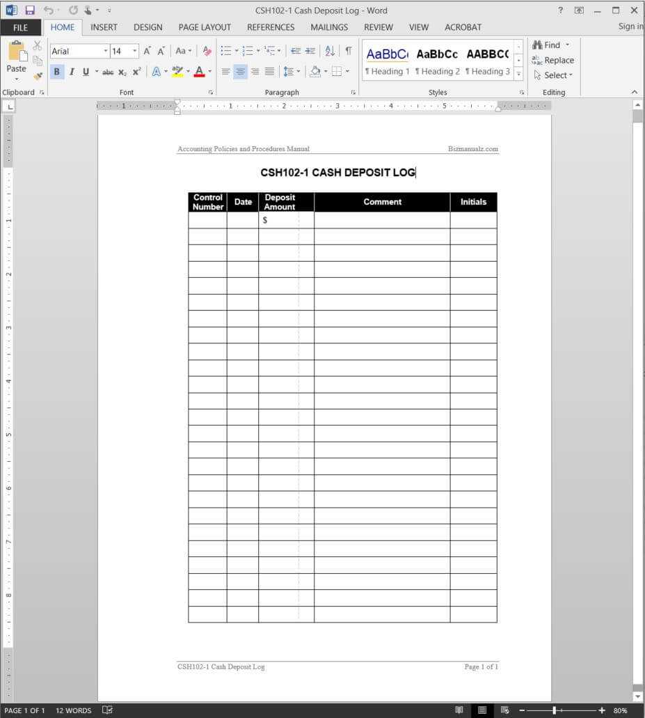 Cash Deposit Log Template | Csh102 1 Regarding End Of Day Cash Register Report Template