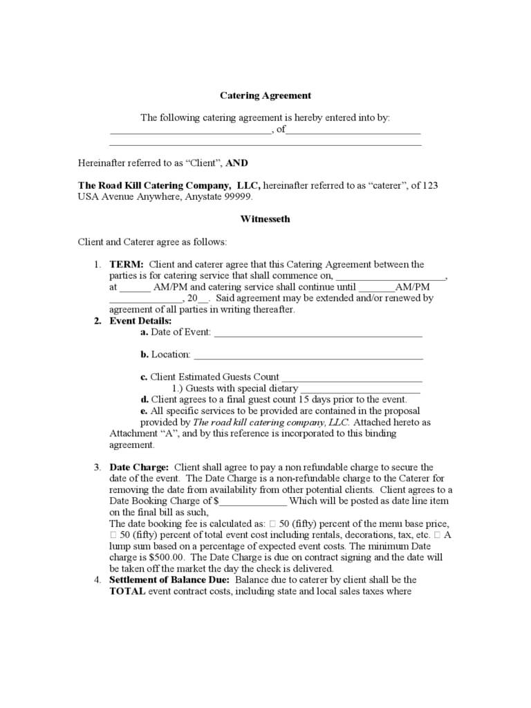 Catering Contract Template - 6 Free Templates In Pdf, Word For Catering Contract Template Word