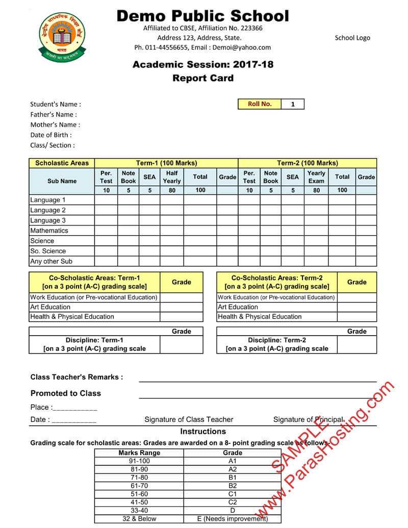 Cbse Report Card Format For Primary Classes  I To V Pertaining To Middle School Report Card Template