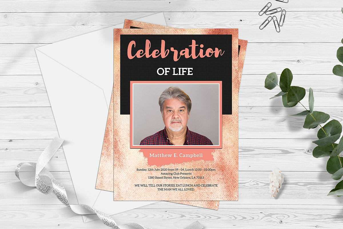 Celebration Of Life Funeral Program Invitation Card Template Throughout Funeral Invitation Card Template