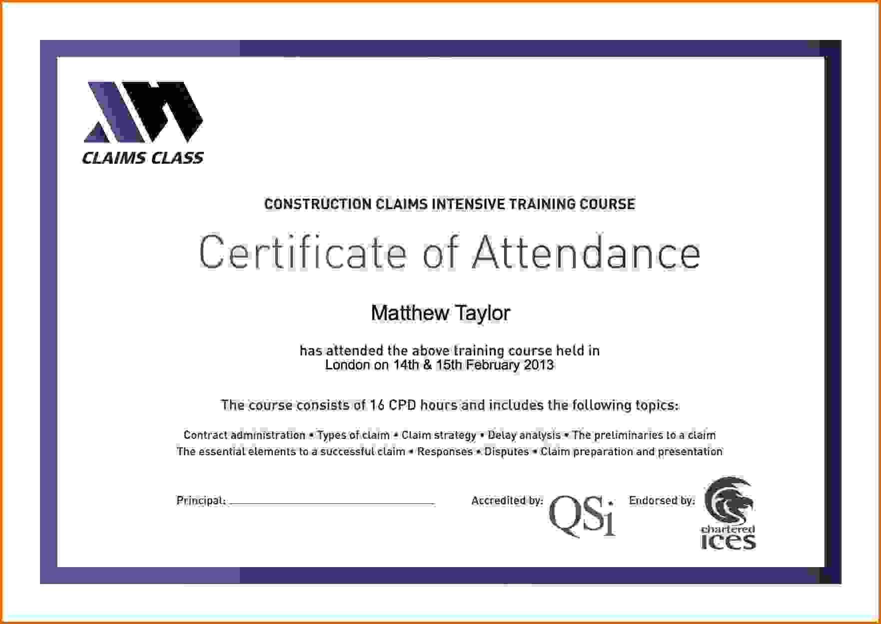 Certificate Attendance Templatec Certification Letter With Attendance Certificate Template Word