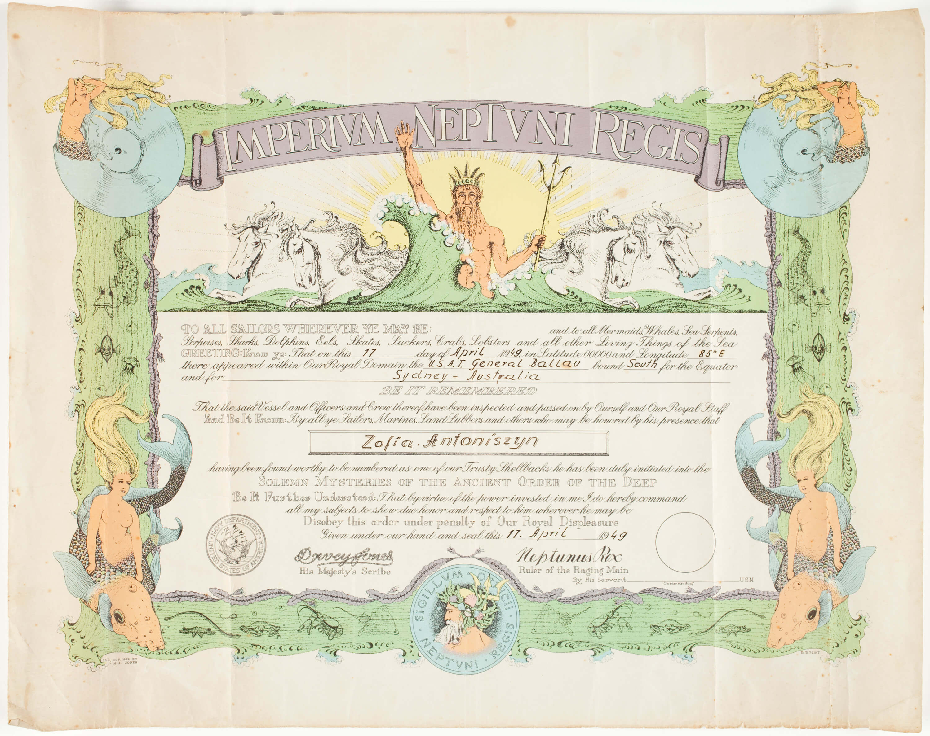 Certificate – Crossing The Equator, Issued To Zofia Throughout Crossing The Line Certificate Template