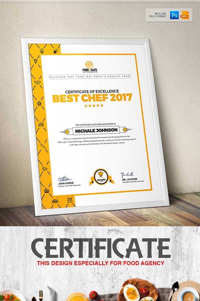 Certificate Design Template For Best Chef Fast Food And Restaurant  Certificate Template With Design A Certificate Template