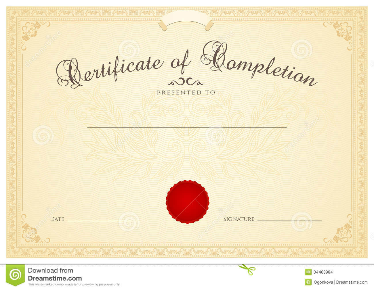 Certificate / Diploma Background Template. Floral Stock With Regard To Certificate Scroll Template