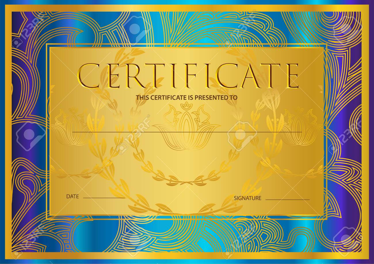 Certificate, Diploma (Golden Design Template, Colorful Background).. Throughout Certificate Scroll Template