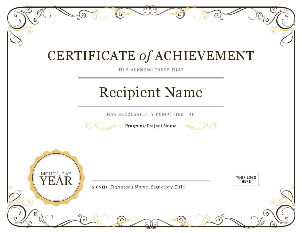 Certificate Of Achievement Within Template For Certificate Of Award