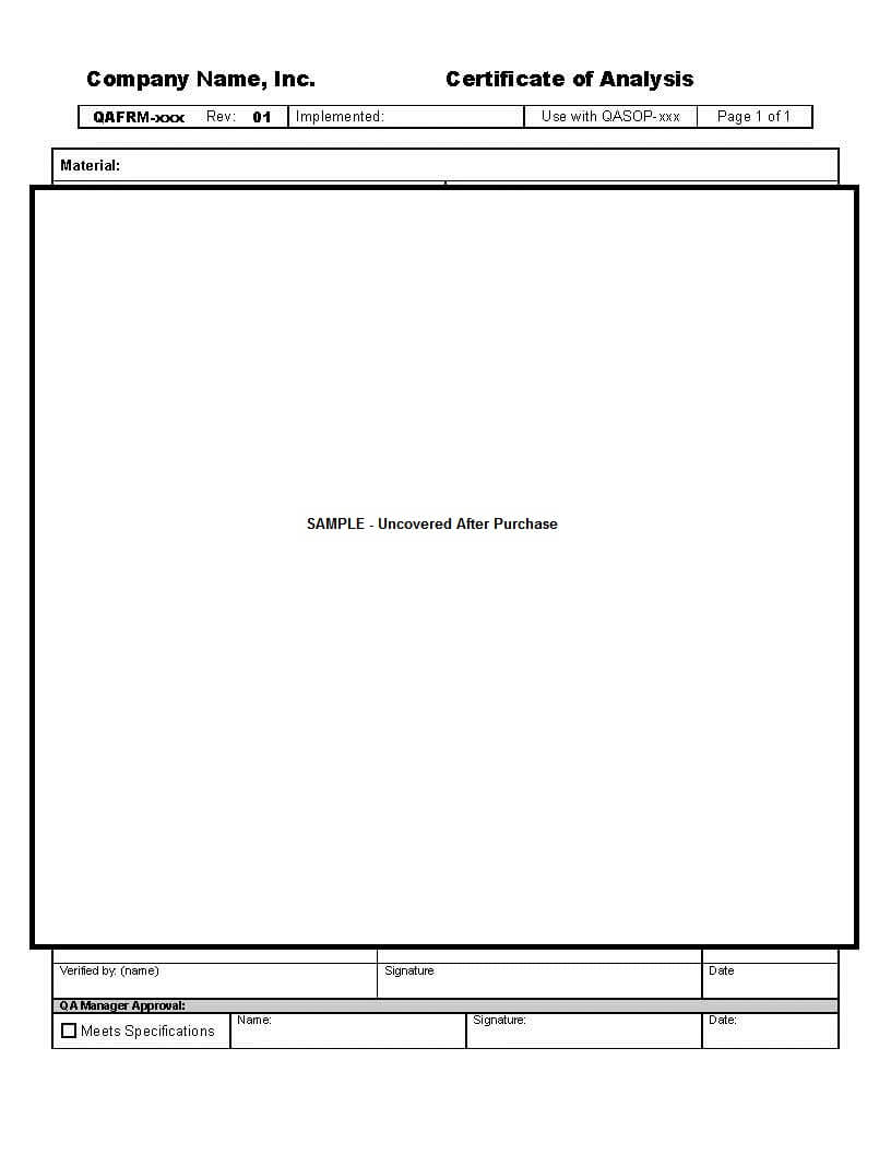 Certificate Of Analysis Package With Regard To Certificate Of Analysis Template