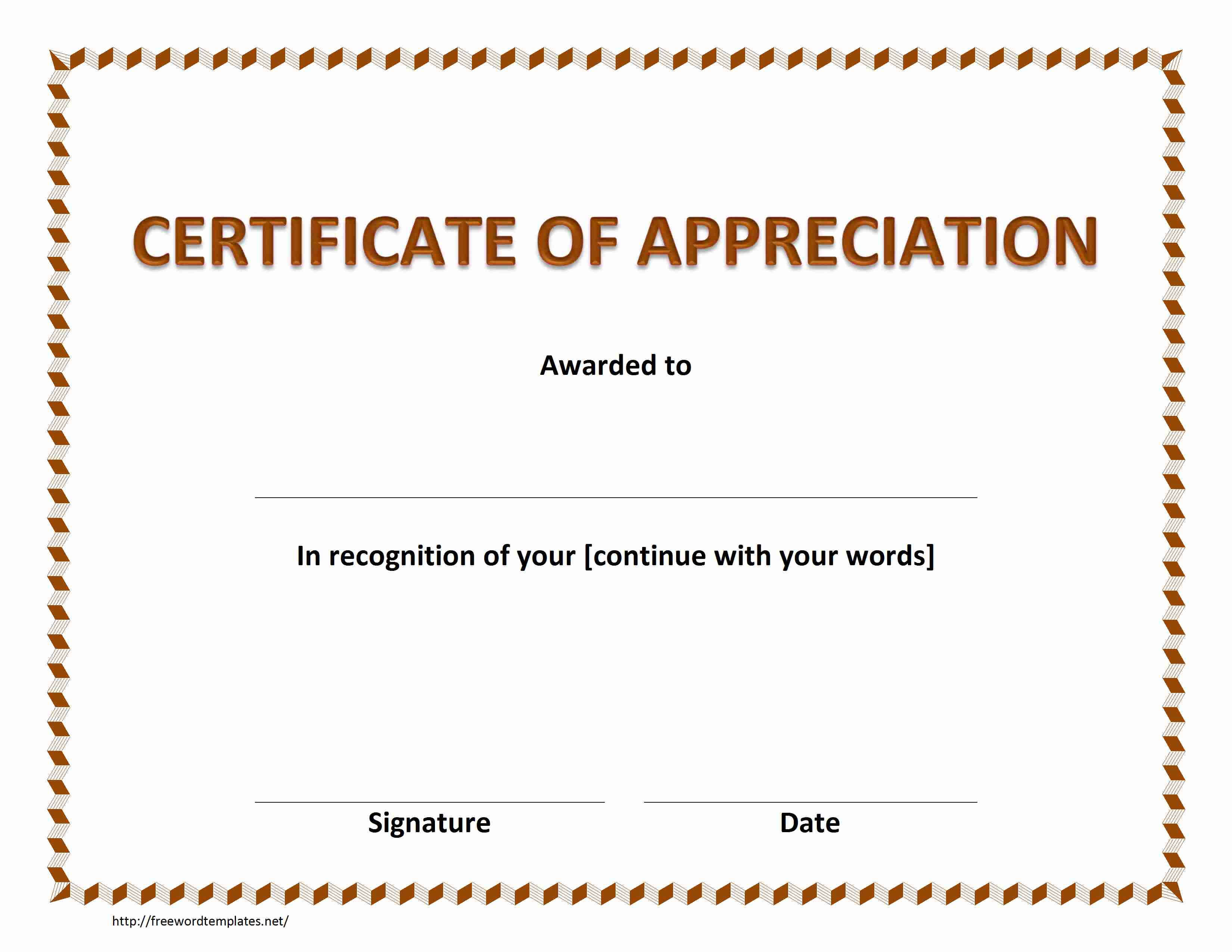 Certificate Of Appreciation In Certificate Appreciation Inside Template For Certificate Of Appreciation In Microsoft Word