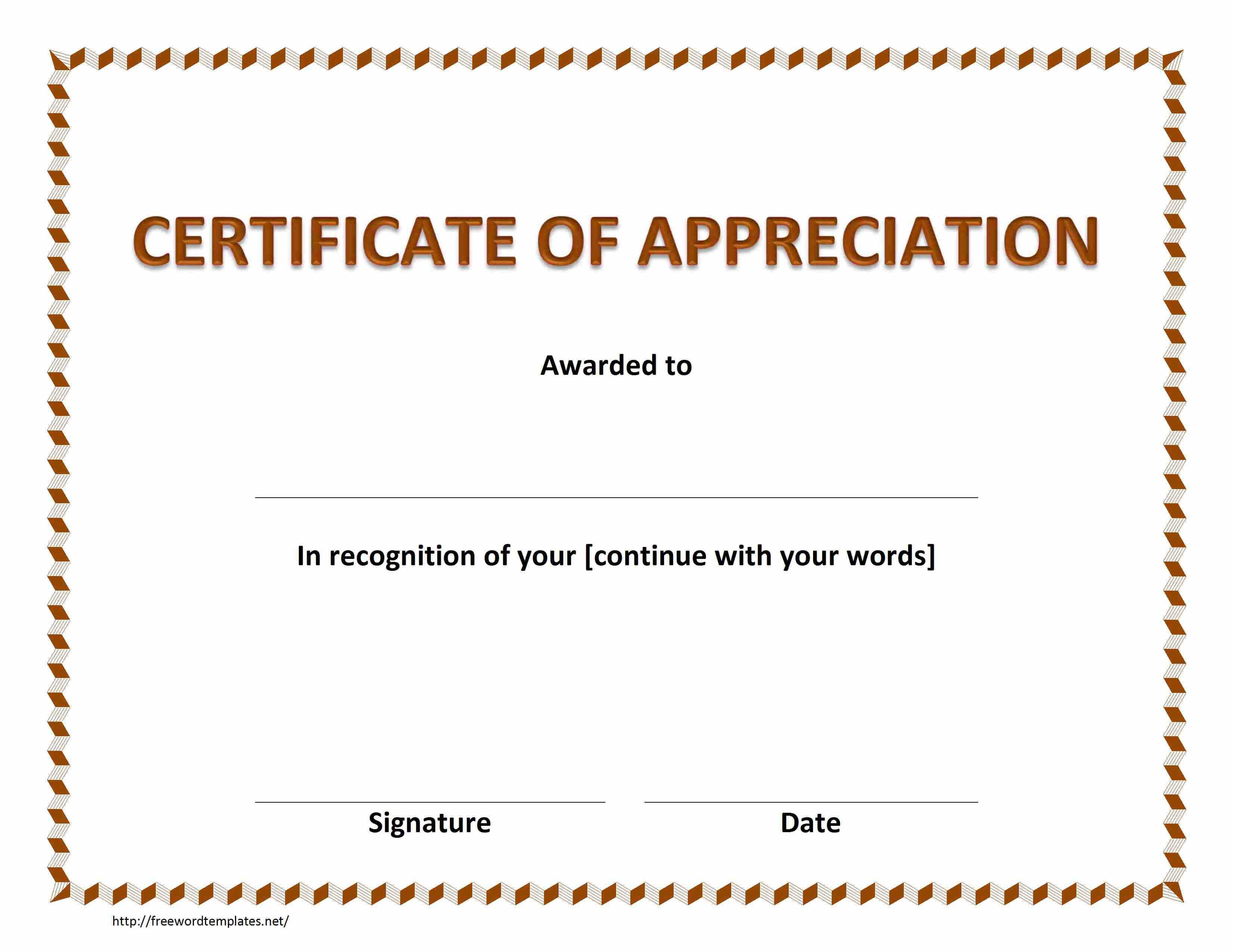 Certificate Of Appreciation In Certificate Appreciation Inside Template For Certificate Of Appreciation In Microsoft Word