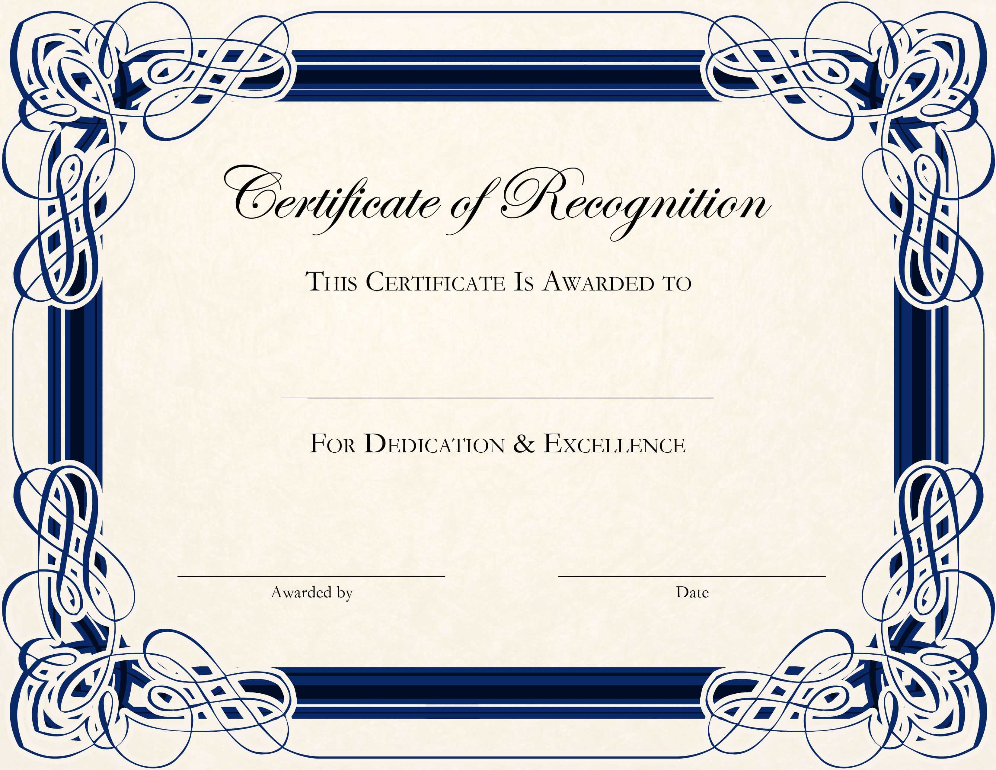 Certificate Of Appreciation Template Word Doc For Certificate Of Excellence Template Word