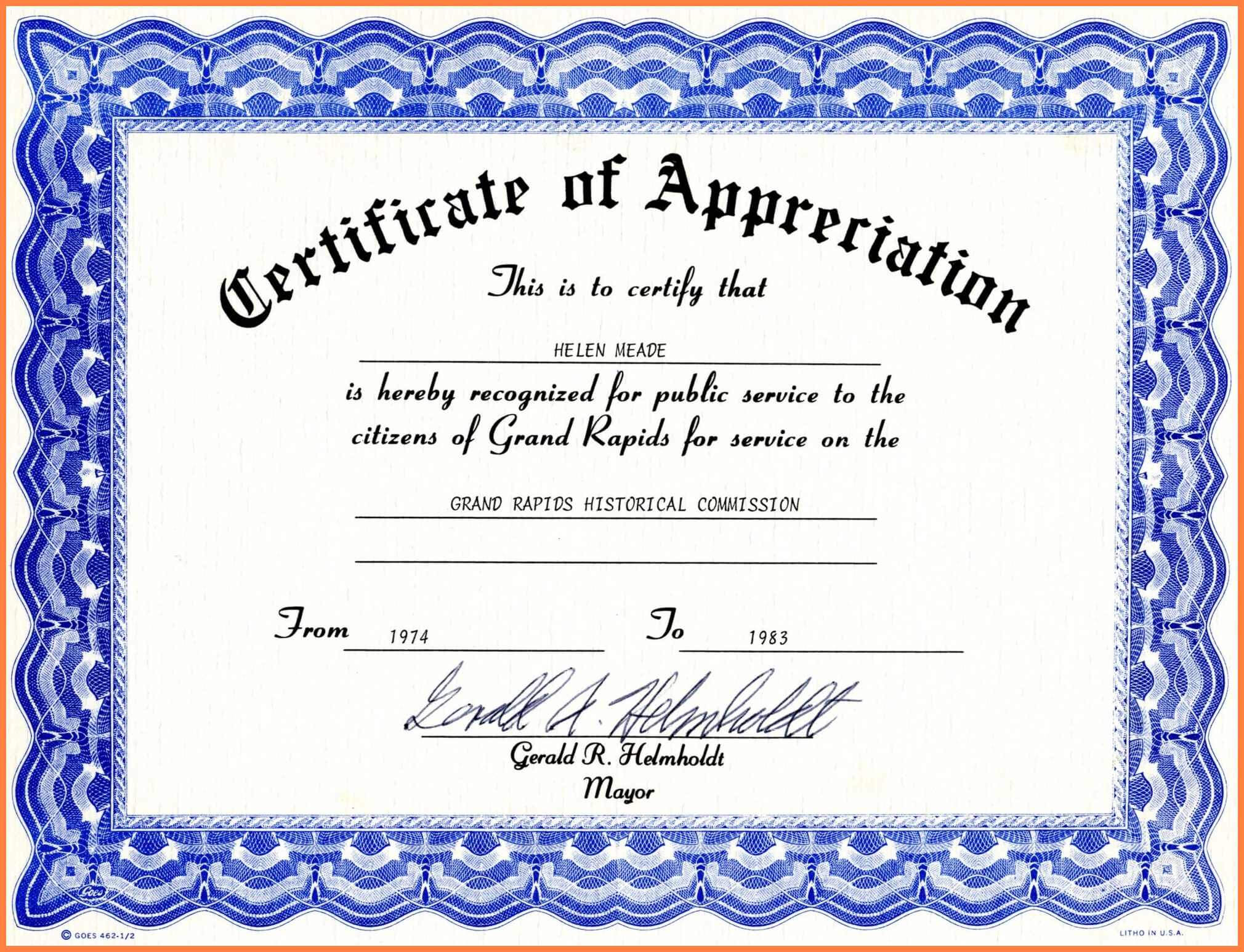 Certificate Of Appreciation Template Word Free Download Pertaining To Free Certificate Of Appreciation Template Downloads