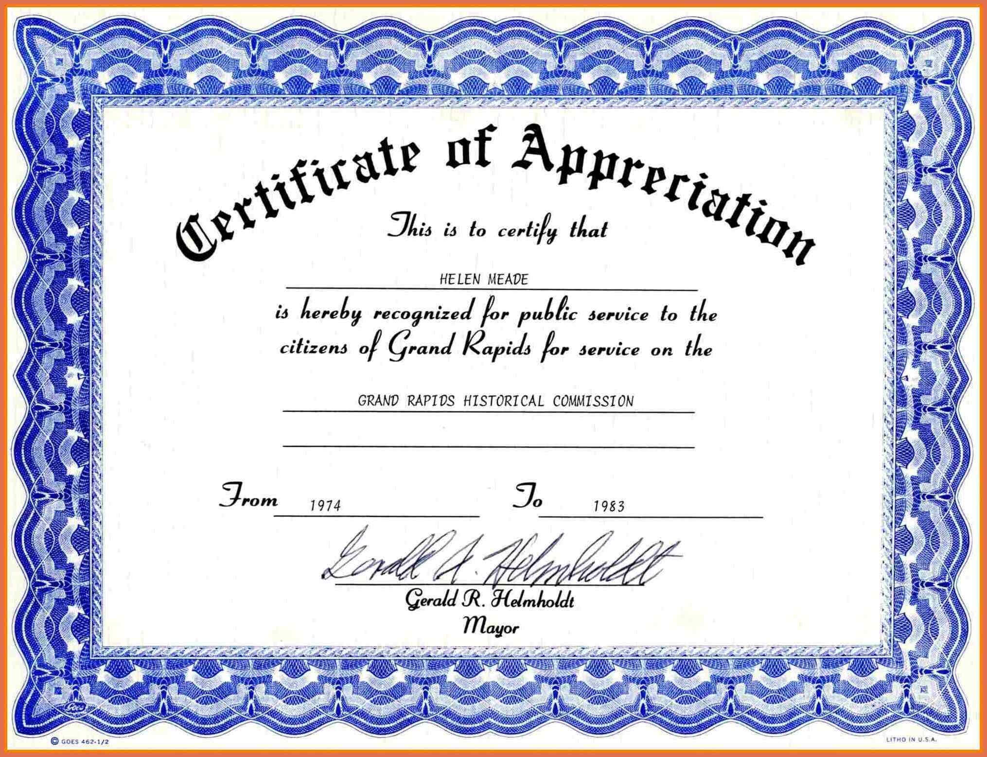 Certificate Of Appreciation Template Word Letter Sample 2010 With Regard To Certificate Of Appreciation Template Doc