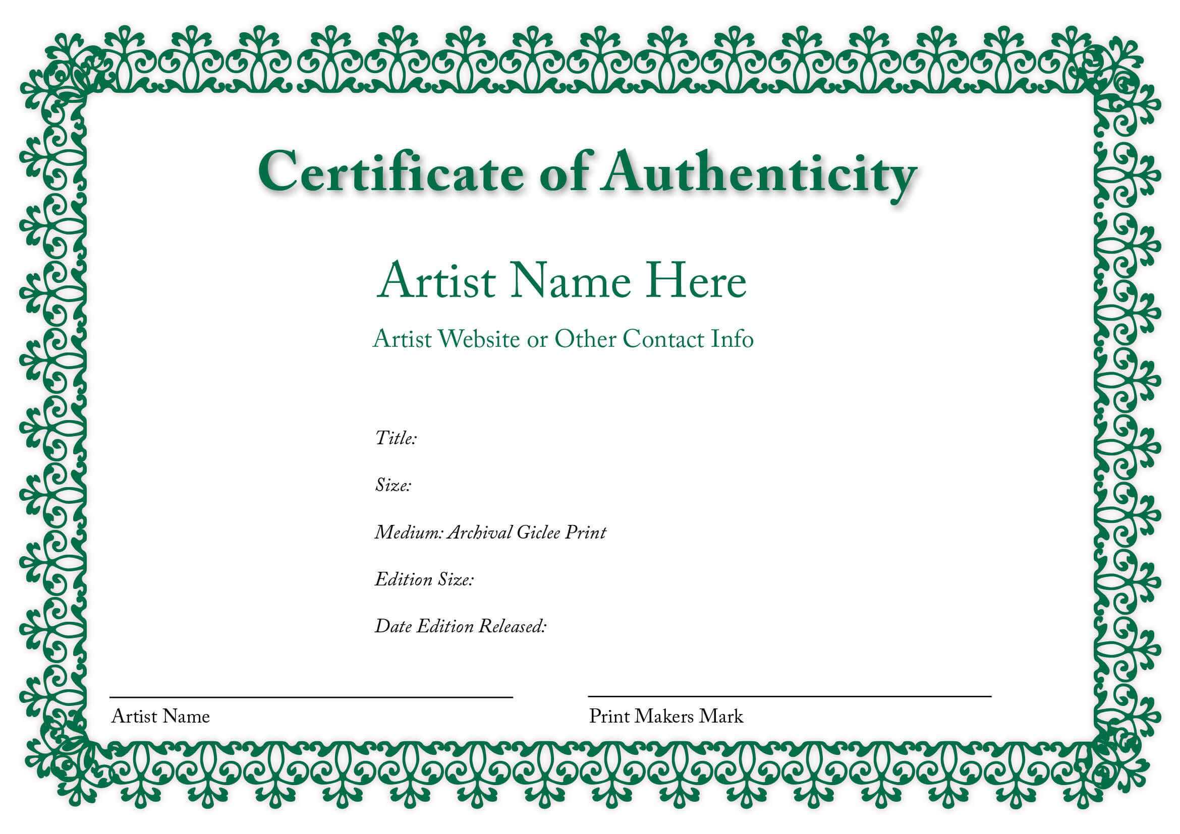 Certificate Of Authenticity Of An Art Print In 2019 | Art In Certificate Of Authenticity Template