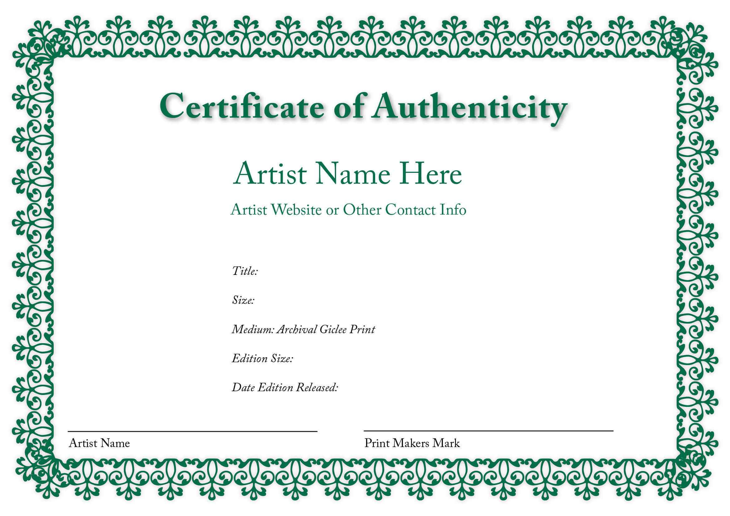 Certificate Of Authenticity Of An Art Print In 2019 Intended For Photography Certificate Of Authenticity Template