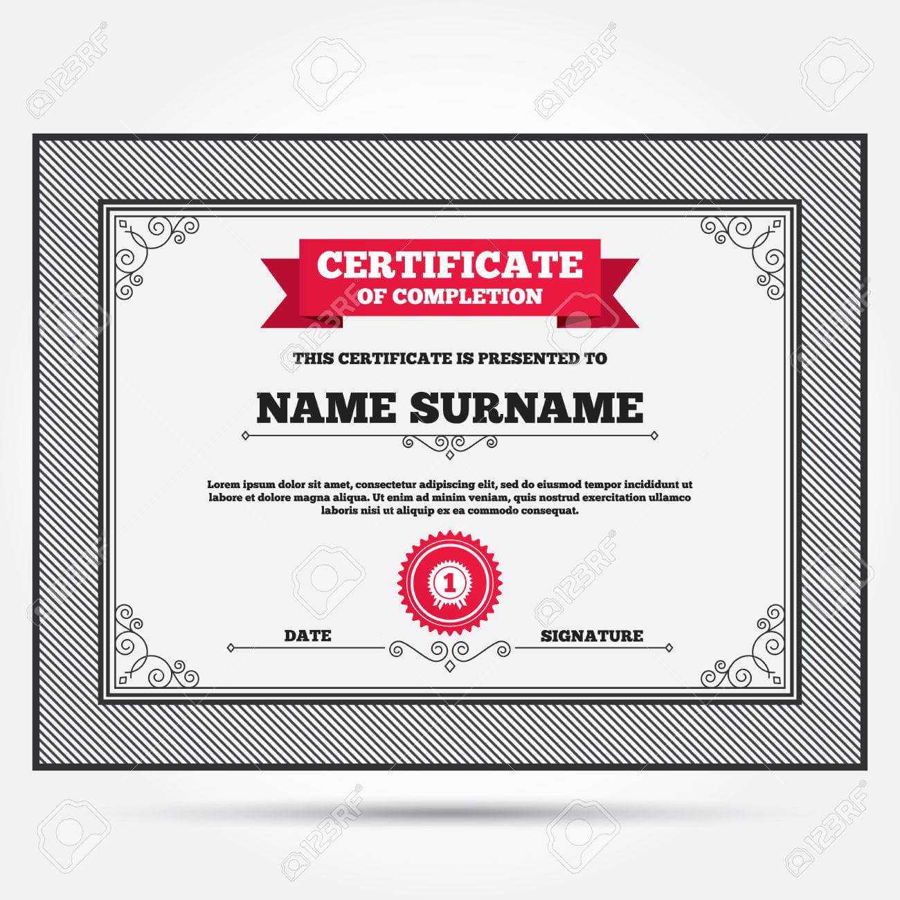 Certificate Of Completion. First Place Award Sign Icon. Prize.. In First Place Award Certificate Template