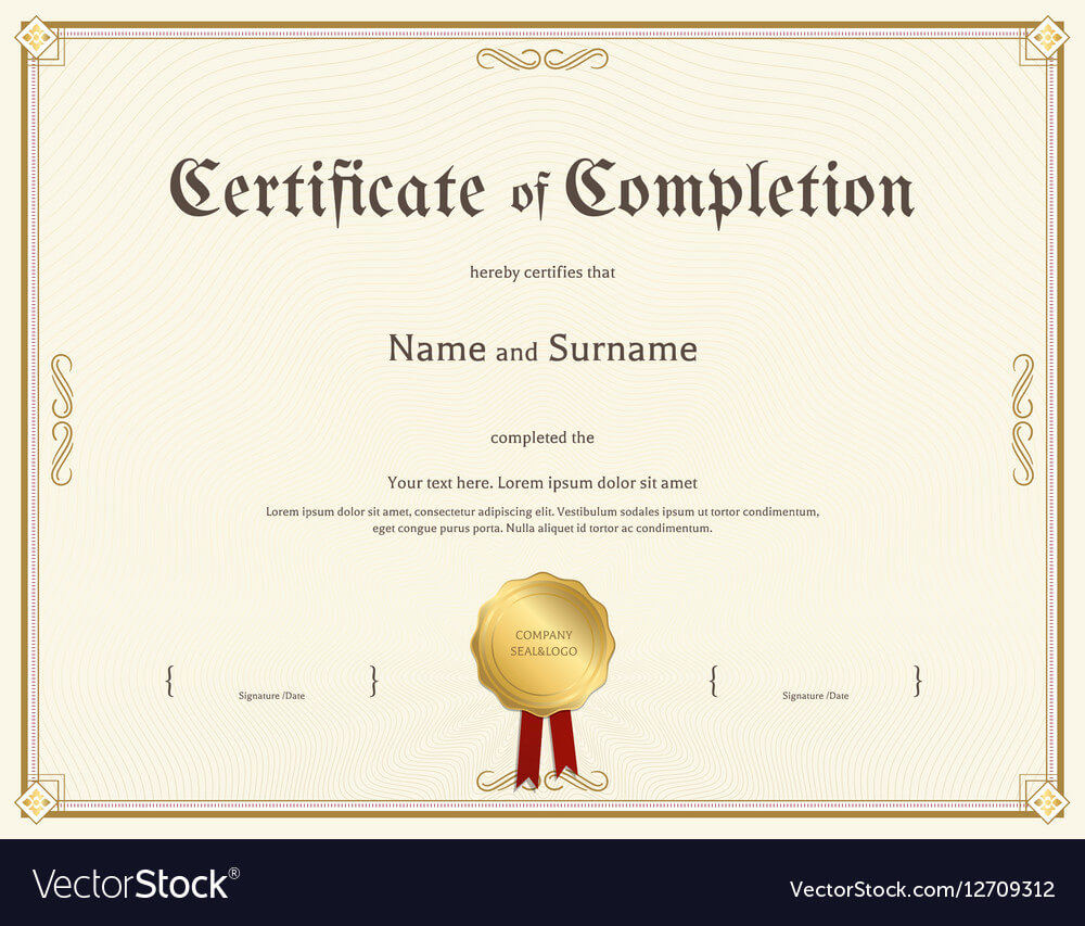 Certificate Of Completion Template Vintage Theme Inside Certification Of Completion Template