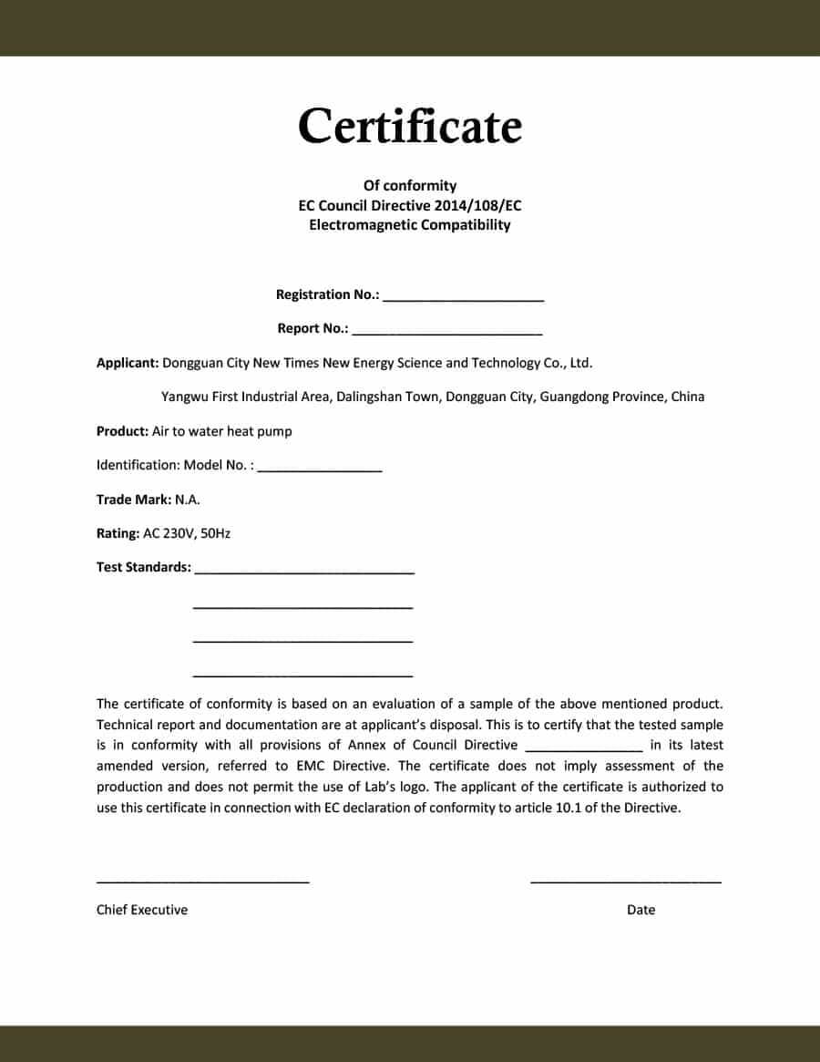 Certificate Of Conformity Template Free – Atlantaauctionco With Certificate Of Conformance Template Free