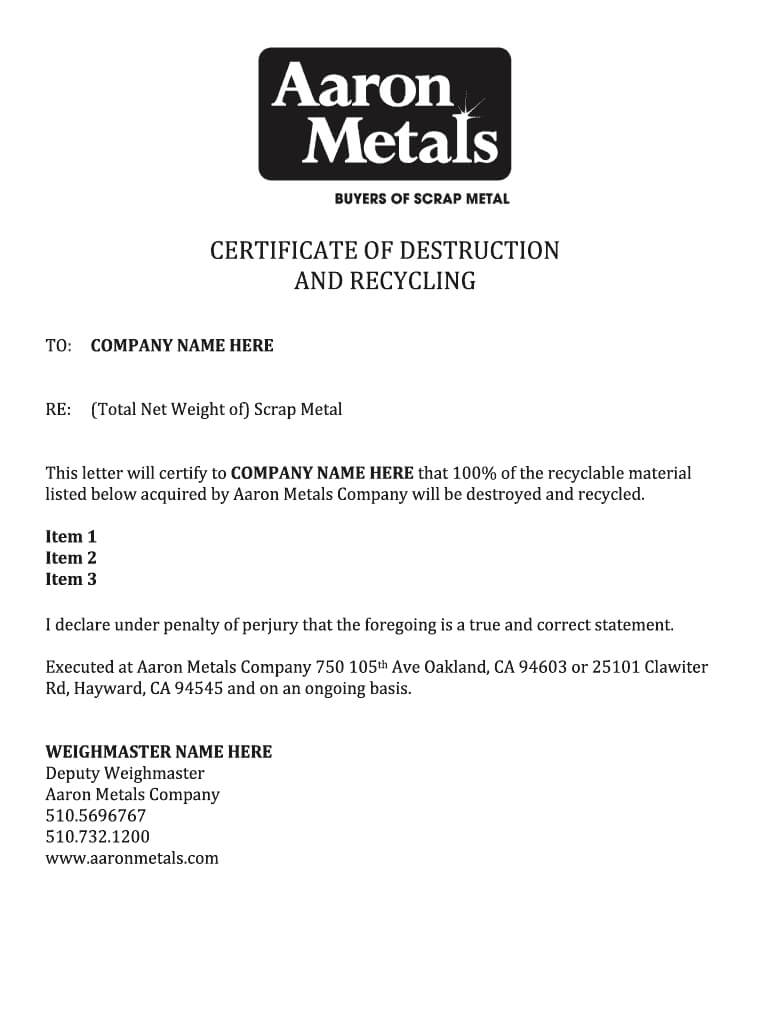 Certificate Of Destruction Template – Fill Online, Printable For Destruction Certificate Template