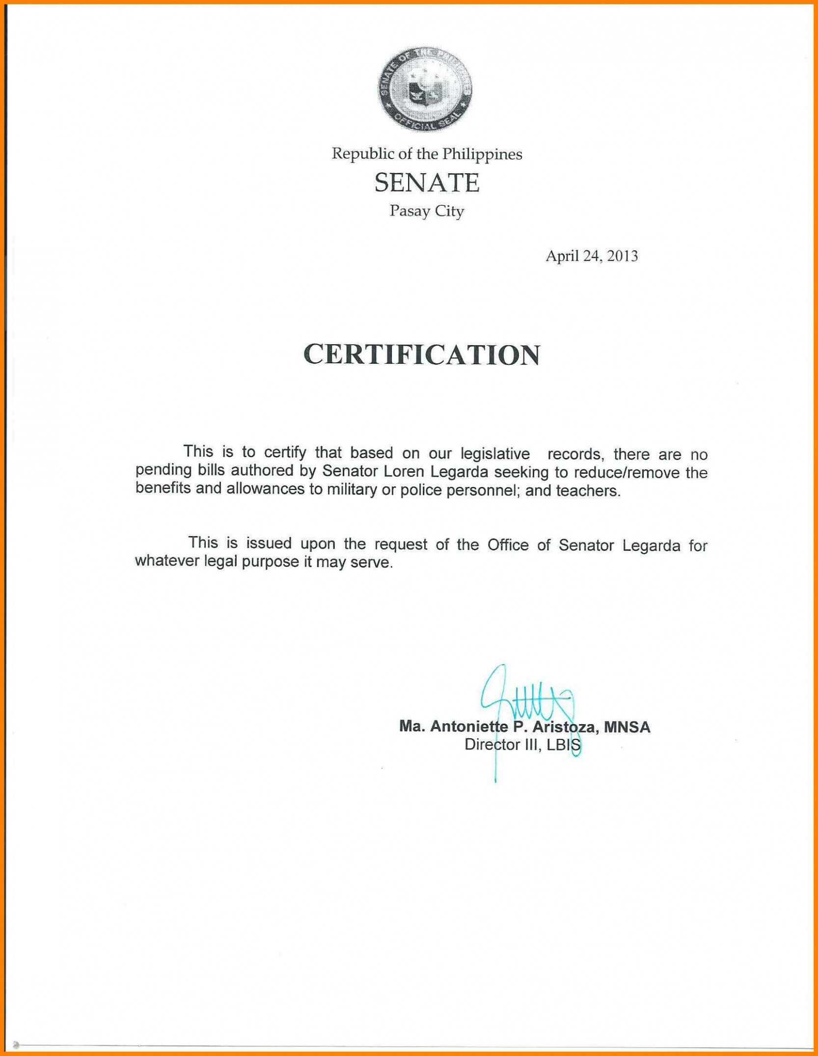 Certificate Of Employment Template Sample With Salary Pertaining To Template Of Certificate Of Employment