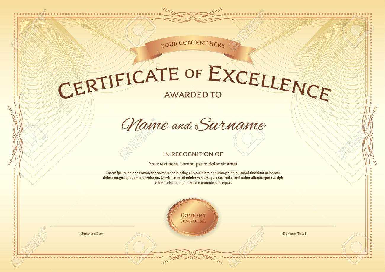 Certificate Of Excellence Template With Award Ribbon On Abstract.. For Award Of Excellence Certificate Template