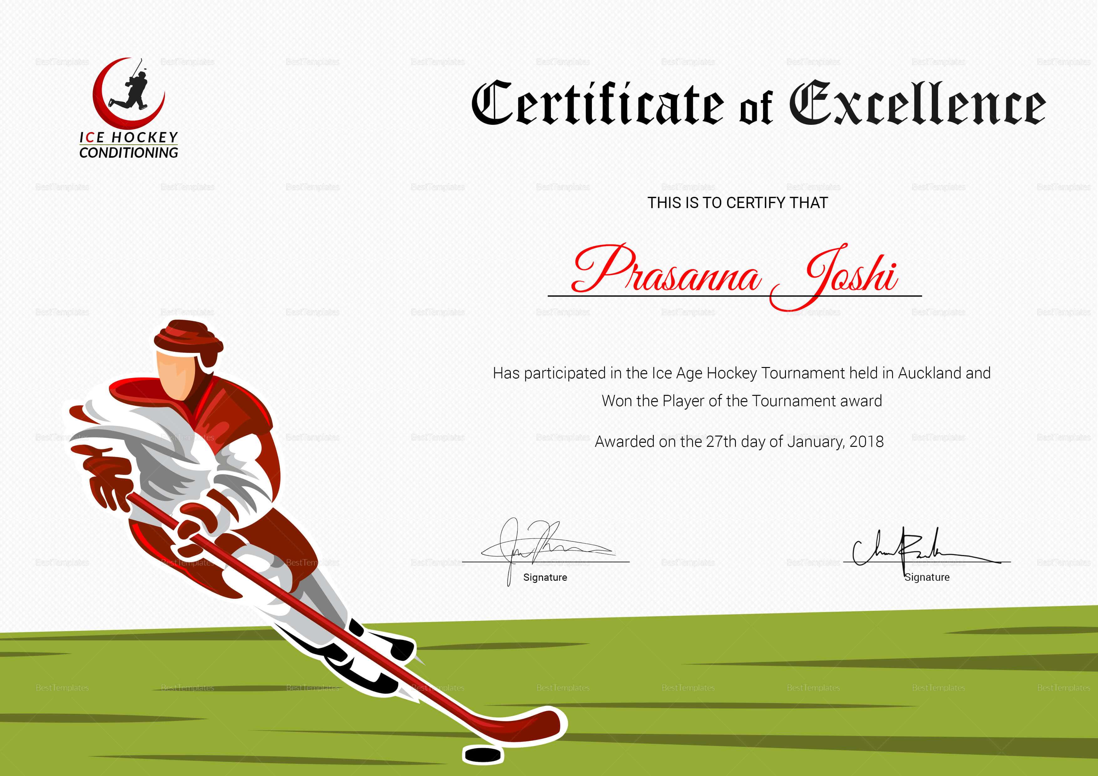 Certificate Of Hockey Performance Template For Hockey Certificate Templates