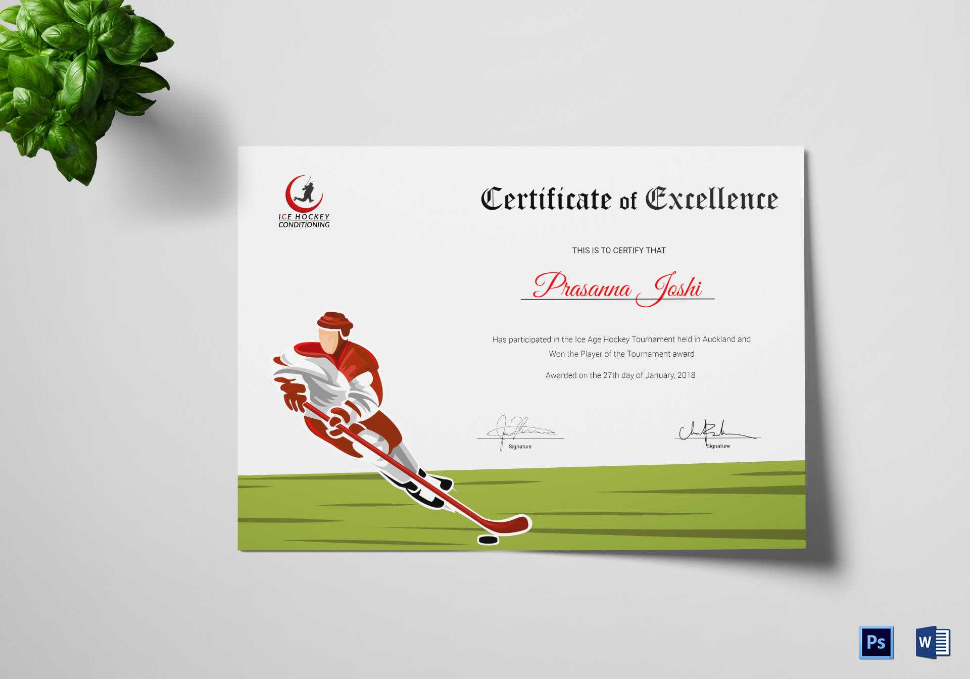 Certificate Of Hockey Performance Template Regarding Hockey Certificate Templates