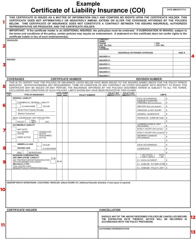 Certificate Of Insurance Template New York City Most For Certificate Of Insurance Template