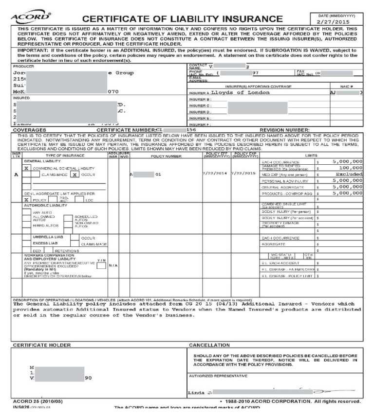 Certificate Of Liability Insurance Form California What Is