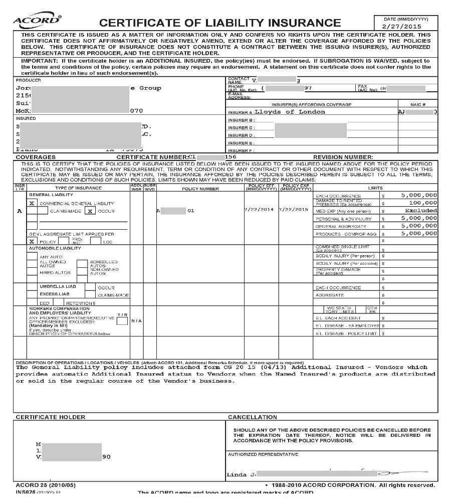 Certificate Of Liability Insurance Form California What Is Throughout Certificate Of Insurance Template