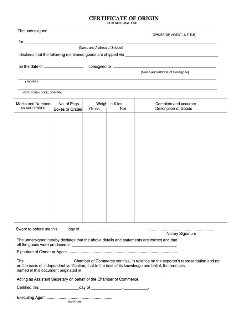 Certificate Of Origin – Fill Online, Printable, Fillable In Certificate Of Origin Form Template