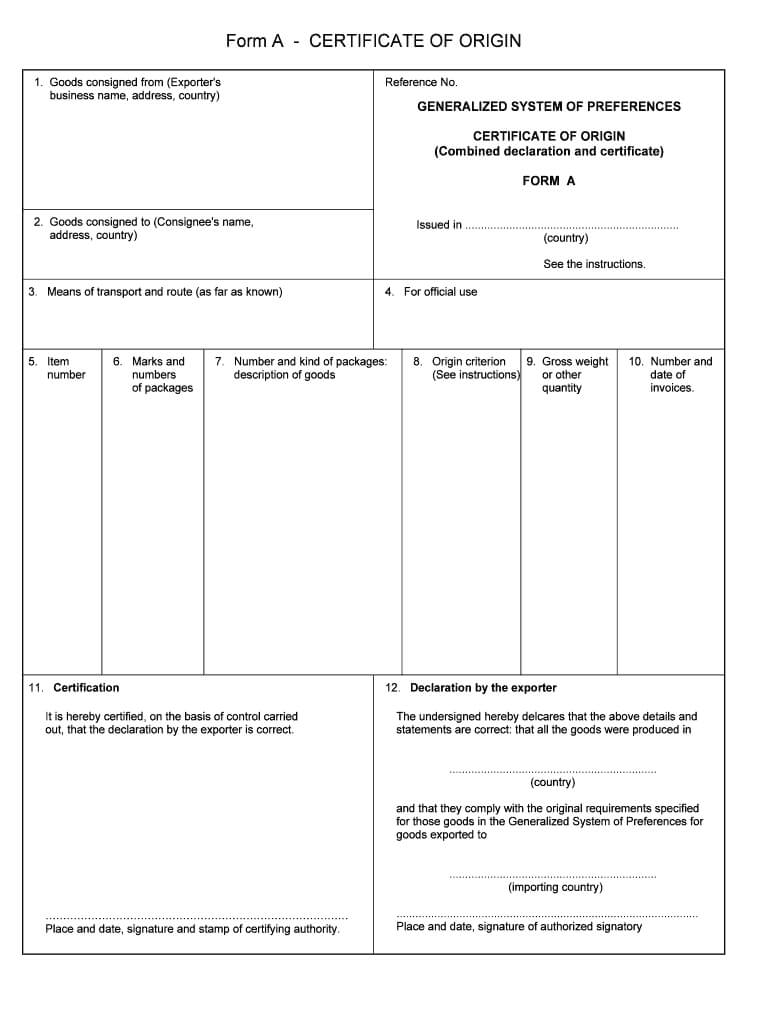 Certificate Of Origin - Fill Online, Printable, Fillable Within Certificate Of Origin Form Template