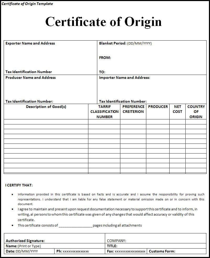Certificate Of Origin Form | Printableform | Certificate Of Inside Certificate Of Origin Template Word