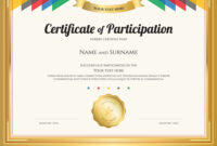 Certificate Of Participation Template With Gold for Templates For Certificates Of Participation