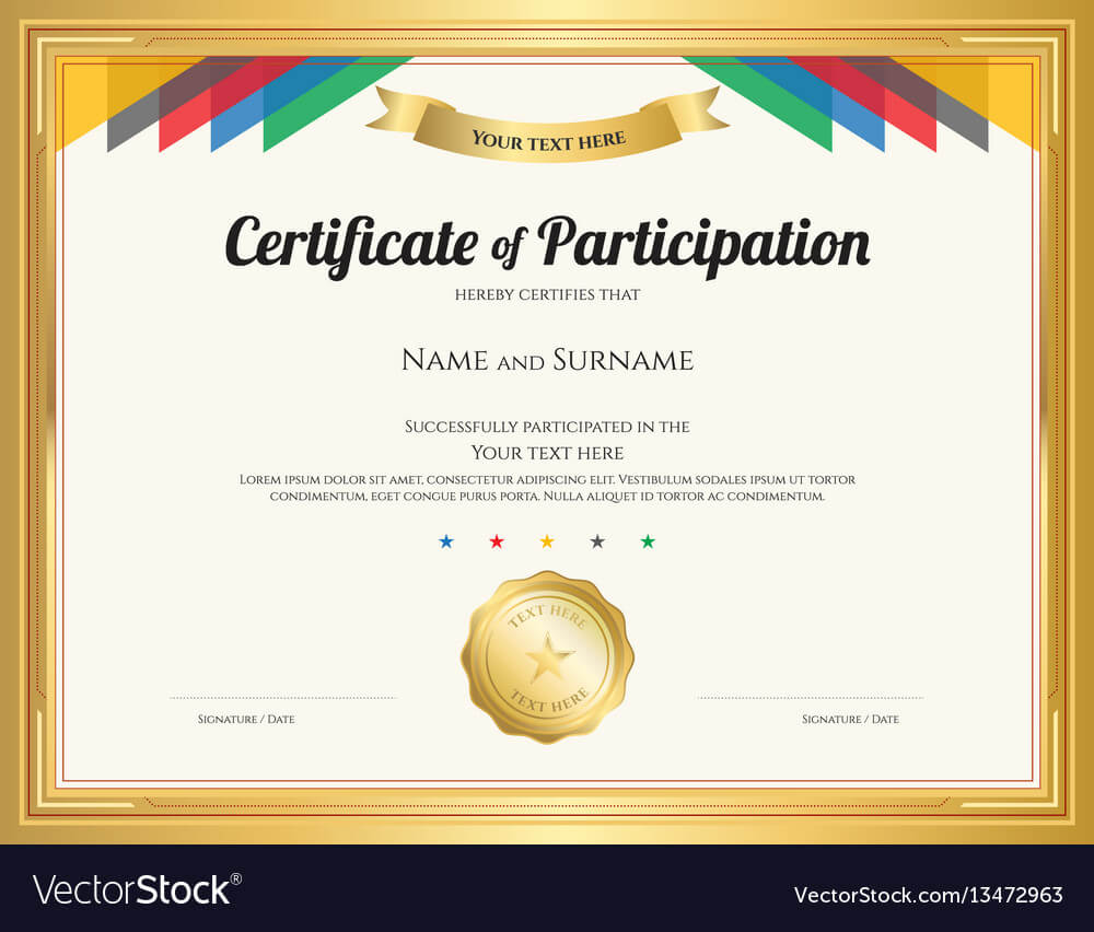 Certificate Of Participation Template With Gold With Regard To Sample Certificate Of Participation Template