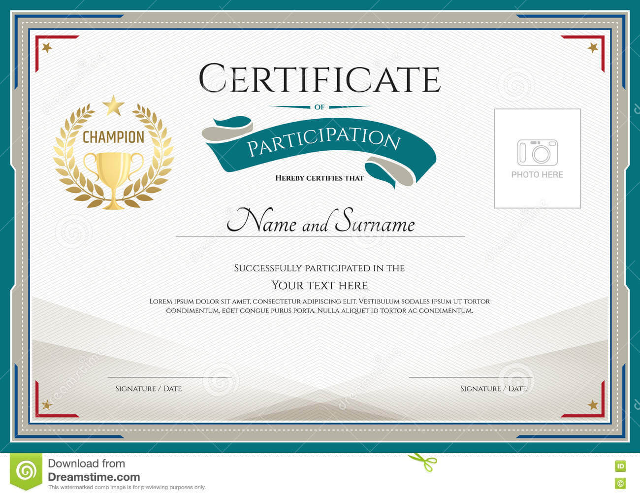 Certificate Of Participation Template With Green Broder Pertaining To Certification Of Participation Free Template