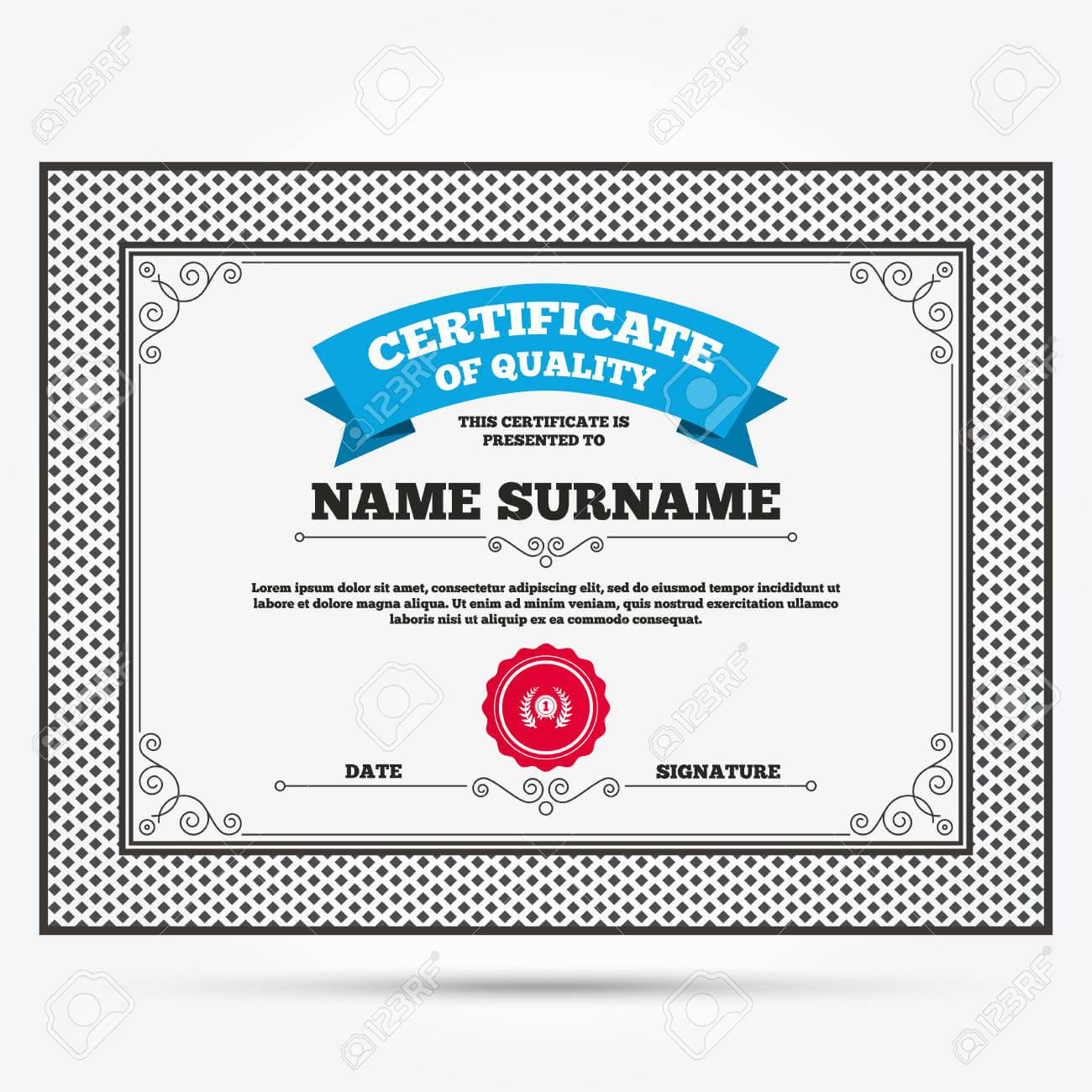 Certificate Of Quality. First Place Award Sign Icon. Prize For.. For First Place Award Certificate Template